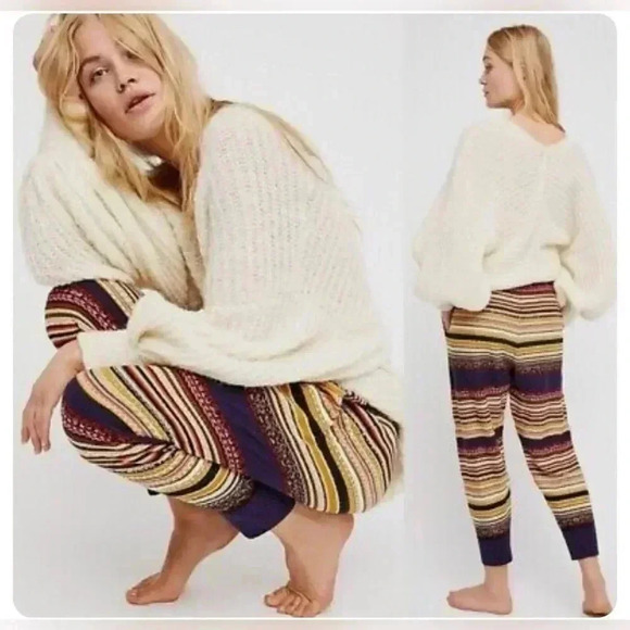Free People All Mixed-Up Striped Jogger Knit Sweatpant Multicolor Rib Cuffs - Picture 1 of 7
